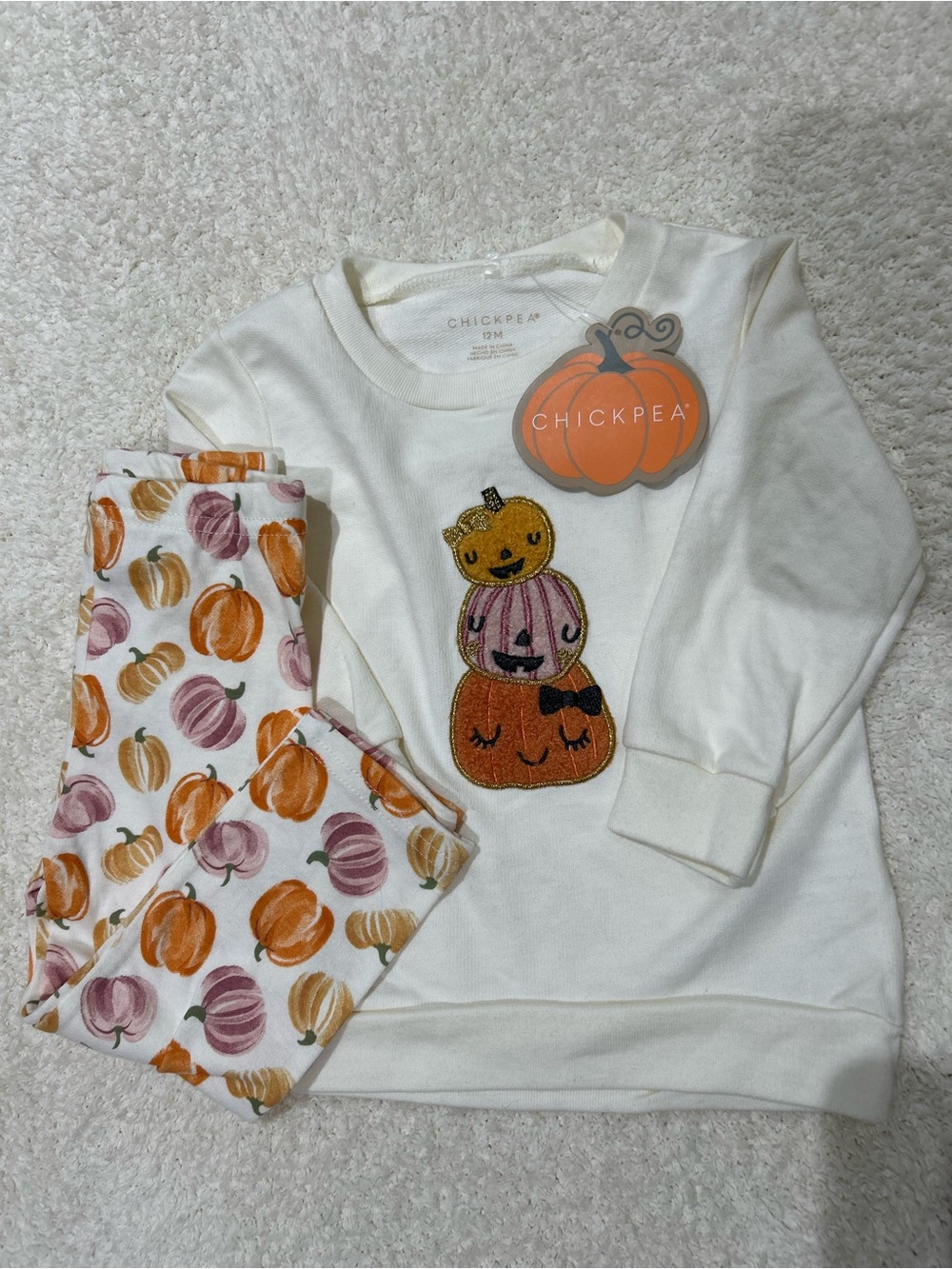 chick pea Halloween Pumpkin Outfit Size 12 Months Soft Fall Pumpkin Patch NWT